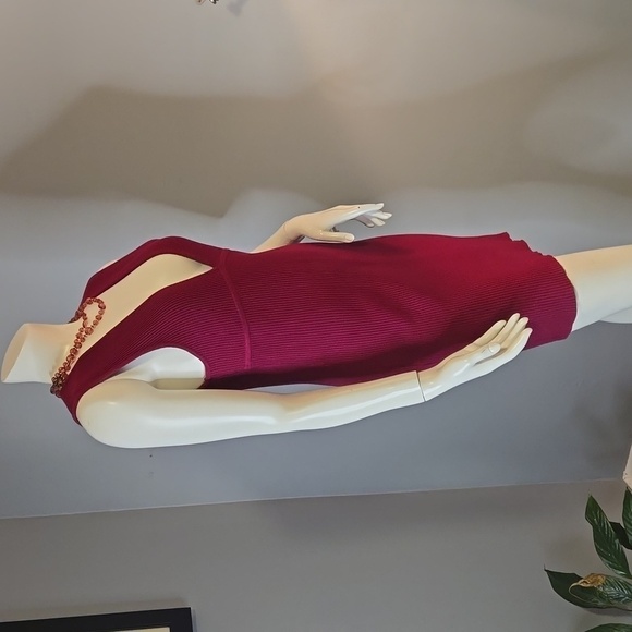 House of Harlow 1960 Magenta Ribbed Bodycon Deep V-Neck Mini Dress - Size M - Picture 2 of 10